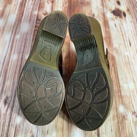 Born Sz 7 Blue Suede Leather Buckle Slide On Chunky Block Heel Clogs Mules Shoes - Picture 8 of 11